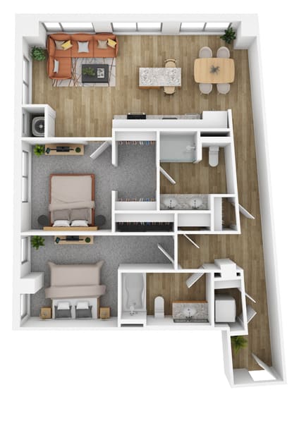 a1 floor plan  1 bedroom with 2 baths  1195 square feet