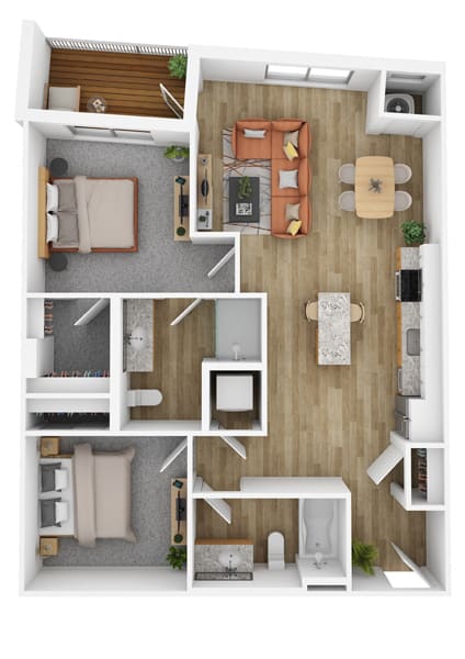 a 2 bedroom floor plan with a bathroom and a living room