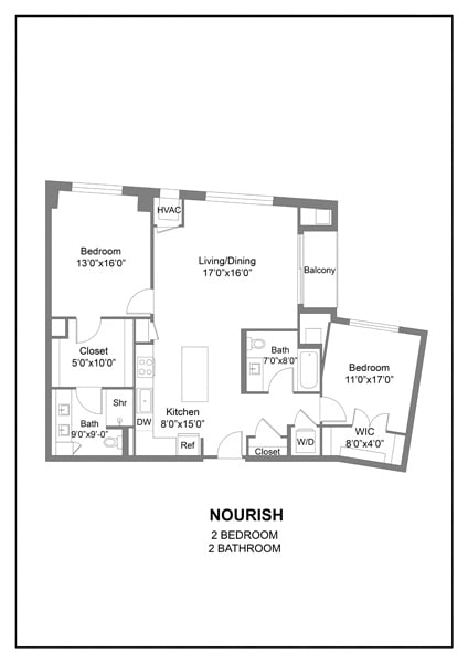 a floor plan of a unit with a bedroom and a bathroom