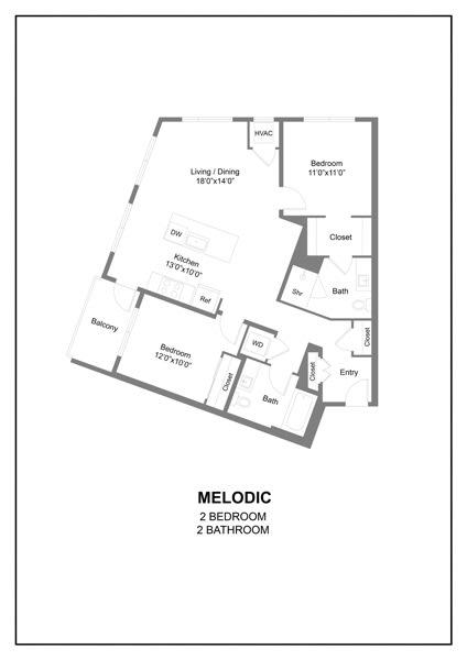 a floor plan of a unit with a bedroom and a bathroom