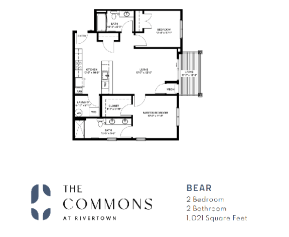 Bear 2 Bed 2 Bath Floor Plan at The Commons at Rivertown, Grandville, MI