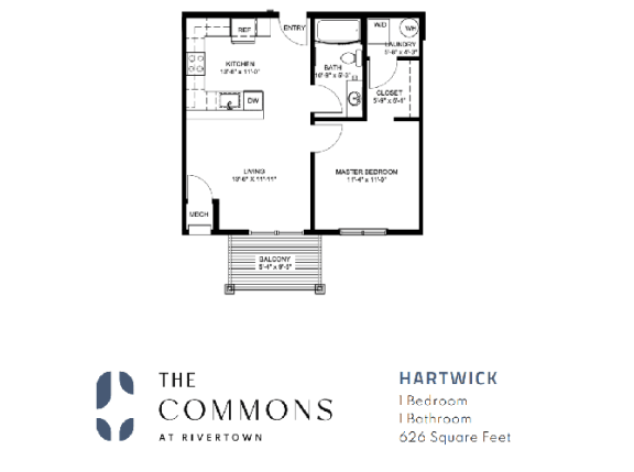 Hartwick 1 Bed 1 Bath Floor Plan at The Commons at Rivertown, Grandville, Michigan