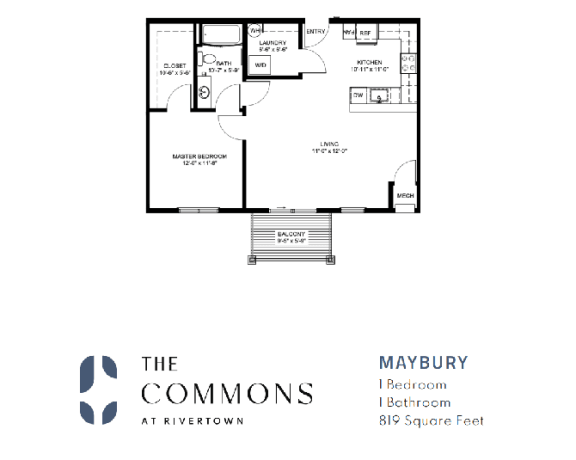 Maybury 1 Bed 1 Bath Floor Plan at The Commons at Rivertown, Michigan