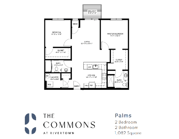 Palms 2 Bed 2 Bath Floor Plan at The Commons at Rivertown, Michigan, 49418