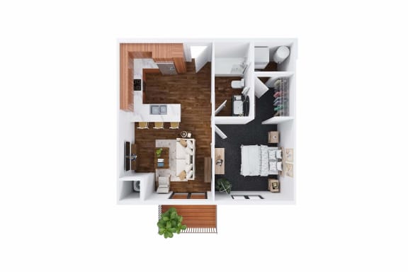 Hartwick 1Bed 1 Bath Floor Plan at The Commons at Rivertown, Grandville, Michigan, 49418