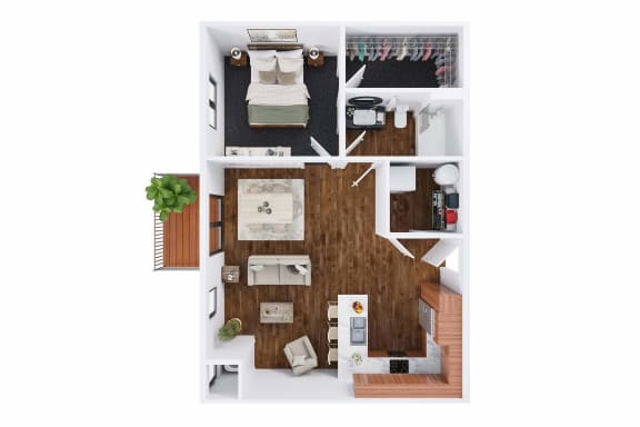 Maybury 1 Bed 1 Bath Floor Plan at The Commons at Rivertown, Grandville, MI