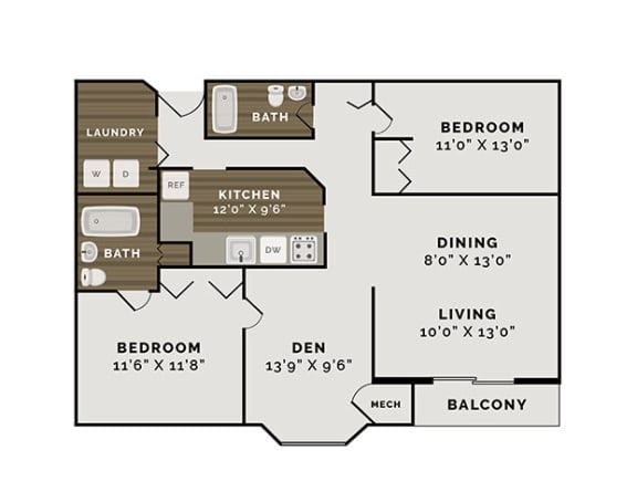 The Lasalle Floor Plan at The Pointe at St. Joseph Apartments, South Bend, IN, 46617