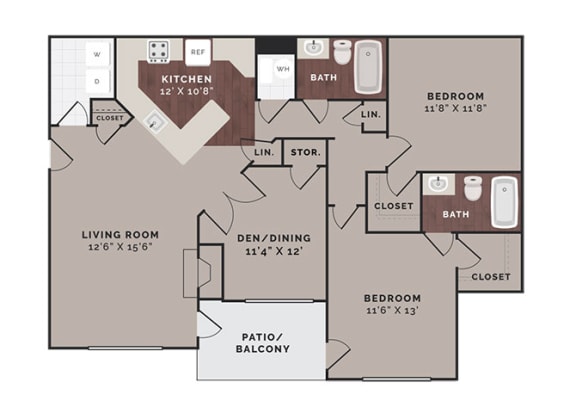 3 Bedrooms/2 Bathrooms Floor Plan at Reflection Cove Apartments in Manchester