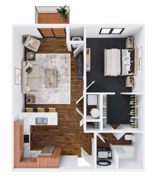 Royale 1 Bed 1 Bath Floor Plan at The Commons at Rivertown, Grandville, MI, 49418