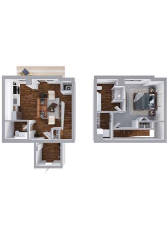 Floor Plan  Crimson 1 bedroom 1 bathroom floor plan at The Hallon Apartments, Hopkins, 55343