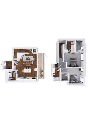 Tulamen 2 bed 2 bathroom floor plan at The Hallon Apartments, Hopkins, MN, 55343