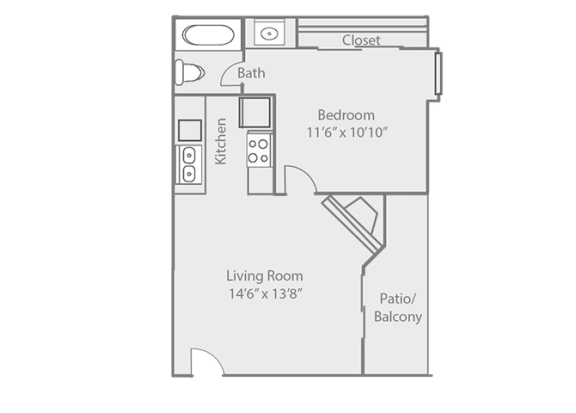 1 Bedroom 1 Bathroom, 490 sq ft  at Oaks at Greenview, Houston