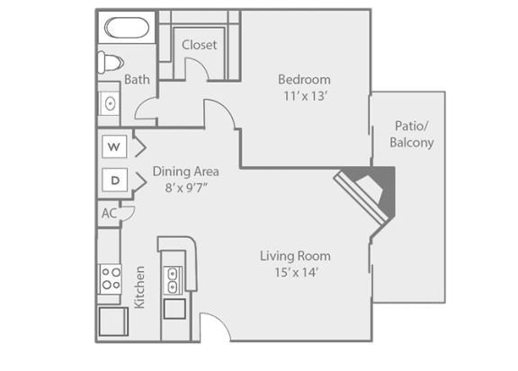 1 Bedroom 1 Bathroom, 678 sq ft  at Oaks at Greenview, Texas
