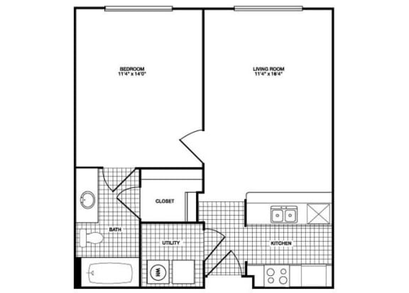 Floor Plan  A34 - 1 bed bath - 603 sq ft - floorplan layout