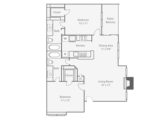 2 Bedroom 2 Bathroom, 995 sq ft  at Oaks at Greenview, Houston, TX