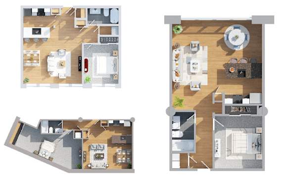 Four different house floor plans are shown.