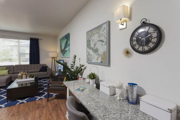 Built in computer desk with granite countertop at Arterra Place Apartments, Aurora, 80017