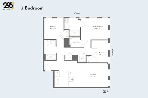 A floor plan of a 3 Bedroom apartment.