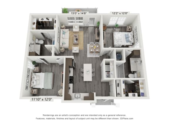 Floor Plan  Two Bedroom Two Bath at Artesia at Lakewood Ranch Apartments, Bradenton