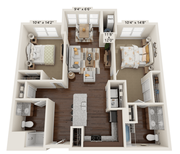 B1SA Floor Plan at The Bend Arbordale, Virginia