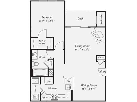 Floor Plan  1 Bedroom floorplan at The Mercer at Lawrence Station, Lawrence Township, 08648