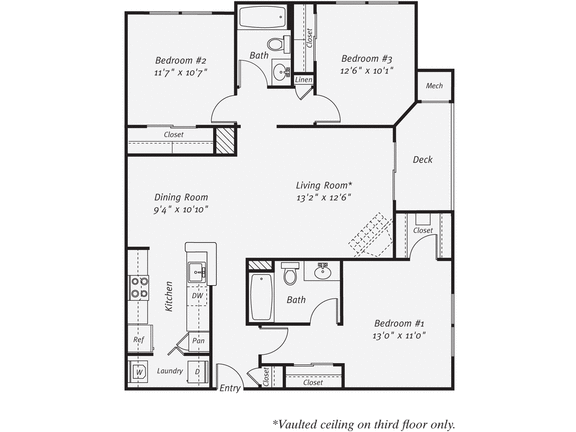 Floor Plan  3 Bedroom floorplan at The Mercer at Lawrence Station, Lawrence Township