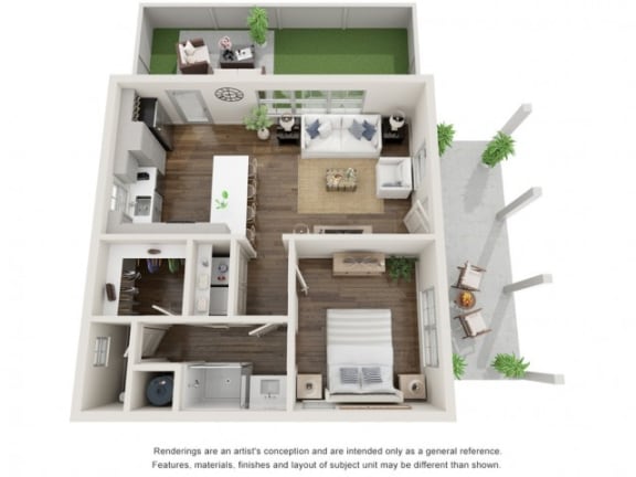 Floor Plan  1 bed 1 bath D at The Cottages at Old Monrovia Apartment , Huntsville, 35806