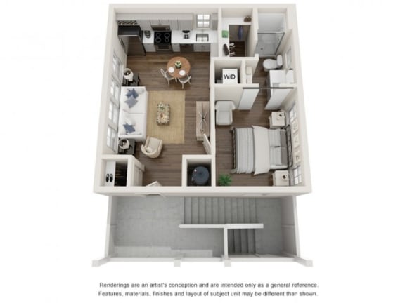 Floor Plan  1 bed 1 bath B at The Cottages at Old Monrovia Apartment, Huntsville, AL, 35806