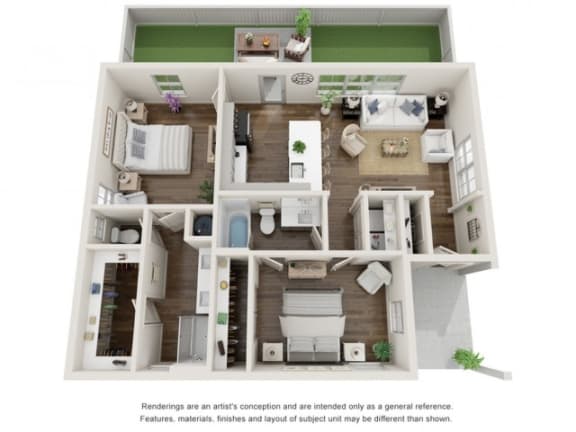 Floor Plan  2 bed 2 bath A at The Cottages at Old Monrovia Apartment , Alabama, 35806