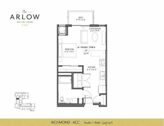 Studio Floor Plan at The Arlow on Kellog, Minnesota, 55102