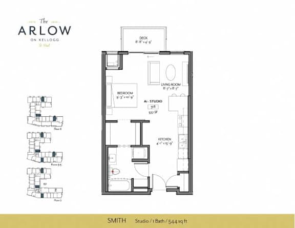 Studio Floor Plan at The Arlow on Kellog, St. Paul, MN