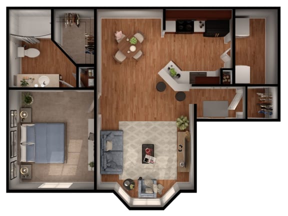 1 bed 1 bath Park Floor Plan at Park Hudson Place Apartments, Bryan, TX, 77802