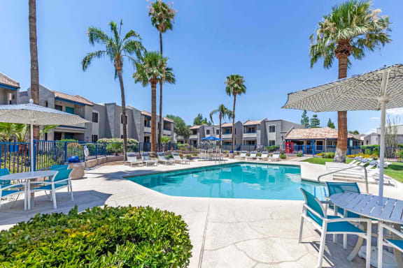 Swimming Pool With Lounge Chairs at Agave Apartments, Tucson, 85704