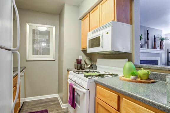Modern Kitchen With Custom Cabinet at Envue Apartments, Texas