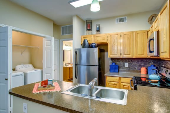Double Sink With Integrated Sprayer at Pavilions at Northshore Apartment Homes, Portland, TX, 78374
