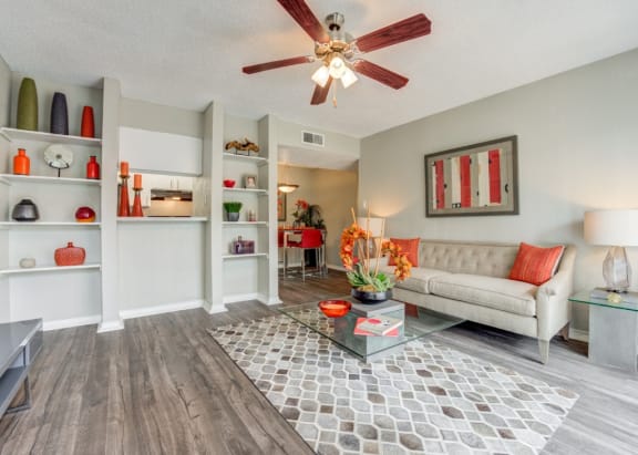 Living room at Sundance and Sausalito Apartments, College Station, TX