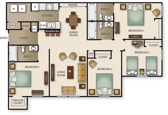 Floor Plan  a floor plan of a house with bedrooms and a living room
