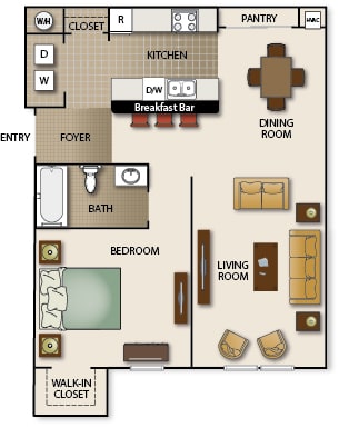 Floor Plan  One Bedroom One Bath (b)
