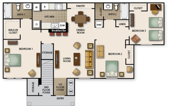 Floor Plan  a floor plan of a house with bedrooms and a living room