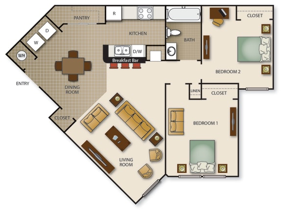 Floor Plan  Two Bedroom One Bath (b)