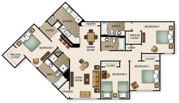 Floor Plan  Four Bedroom Three Bath