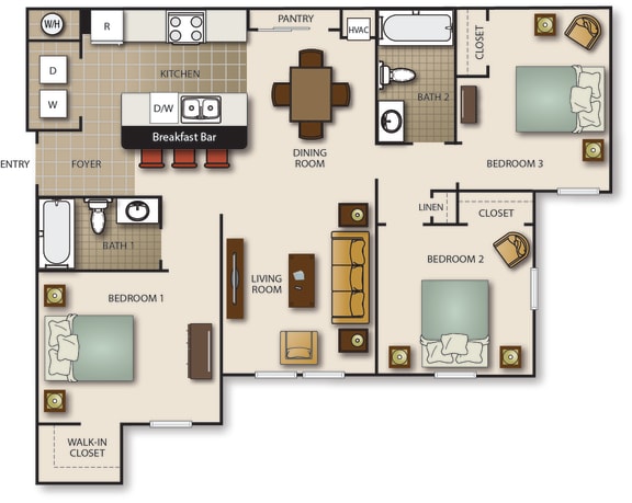 Floor Plan  floor plan of three bed two bath unit
