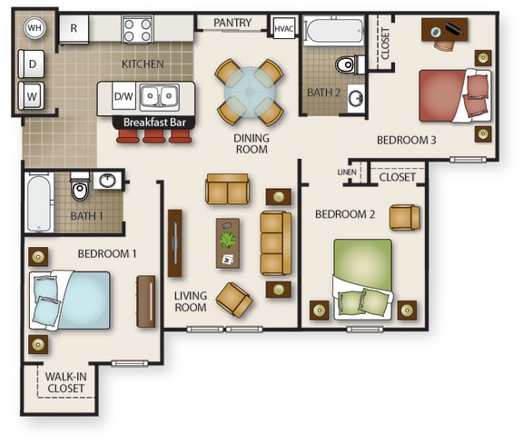 Floor Plan  a floor plan of a house with bedrooms and a living room