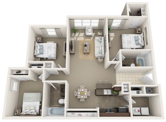 Floor Plan  a 3d floor plan of a house with bedrooms and a living room