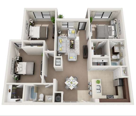 Floor Plan  A top-down view of a house layout with a central courtyard.