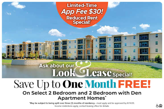 A promotional image for Apartment Homes advertising a limited-time app free $30 reduced rent special.