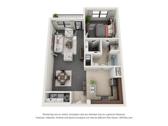 Floor Plan  One Bedroom One Bath (b)