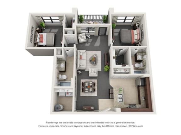 Floor Plan  Two Bedroom Two Bath (b)
