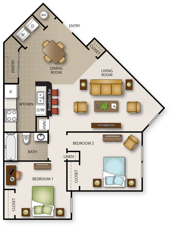 Floor Plan  a floor plan of a bedroom apartment with a living room and a dining room
