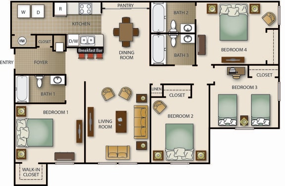 Floor Plan  a floor plan of a house with bedrooms and a living room